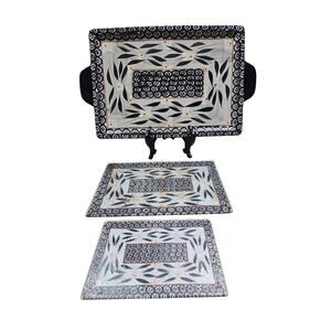 VTG Tray Trivet Set Old World Black by Temp-Tations Cutting Board Oven Ware READ